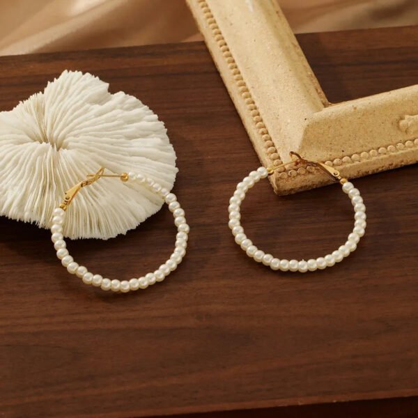 Titanium, 18K Gold Plated, Pearl, Shell, Beaded, Hoops, Earrings, Jewellery, Pair.