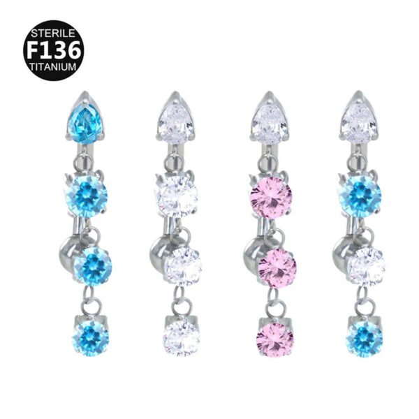F136 Titanium, Long Pendant, Four Claw, Set, Zirconia, Chain, Inverted Navel, Barbell, Belly Button, Bar, Piercing, 14G, Unisex, Body Piercing, Jewellery.