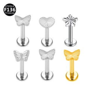 F136 Titanium Alloy, Butterfly, Knot, Heart Leaf, Star, Ear Cartridge, Lip, Stud, Vertical Labret, Geometric, Body Piercing Jewellery.