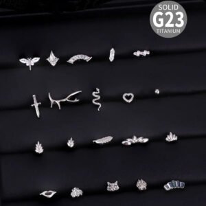 G23 Titanium Snake-Shape Butterfly Earrings Fashionable Retro Polished Steel Color Lip Studs Unisex Simple Design Ear Jewelry