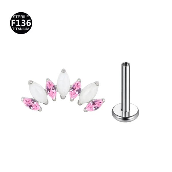 Natural Stone Earrings F136 Titanium Body Piercing Jewelry Ear Studs Horse Eye Shape 7 Pieces 1.2/1.0mm Thick For Men And Women