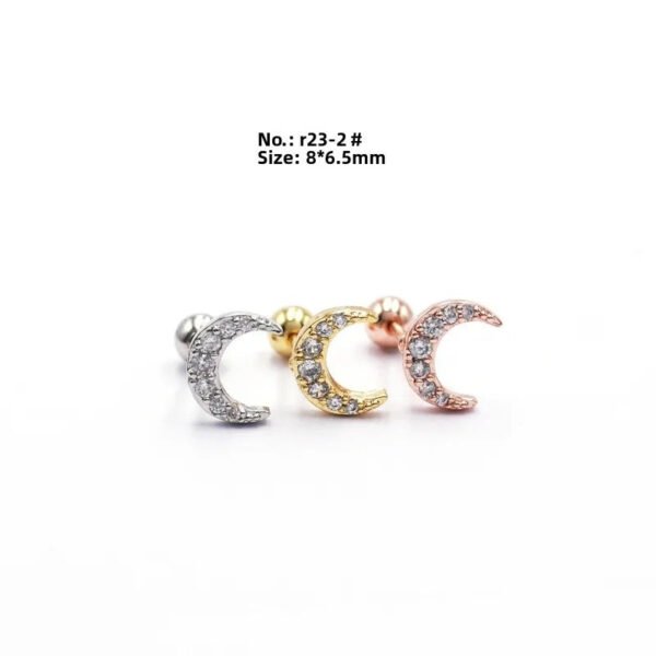 picture_29863393-5204-40ea-8e2b-33e2db312881(2) New Style Minimalist Mini Micro Paved Crystal Moon Tooth Earrings Titanium Steel Wedding Jewelry Unisex Letter Number Text