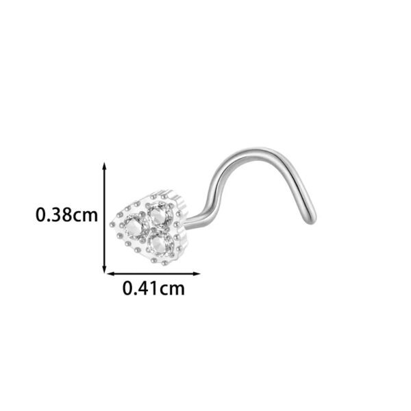 G23/F136 Titanium Alloy Inlaid Zircon Flower Heart S Rod Nose Stud Fashion Versatile Trendy Piercing Jewelry