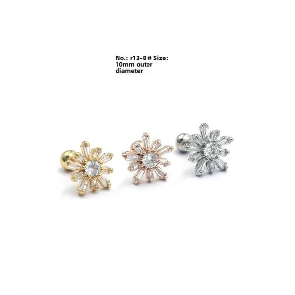 New Titanium Steel, Threaded, Zirconia, Flower, Earring, Embedded, Fine, Ear, Jewellery, Bohemian, Dainty