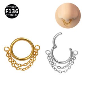 Titanium Alloy Double Chain Earrings 8/10mm Ladies Stud Earrings Luxury Minimalist Geometric Pattern Unisex Piercing Jewelry