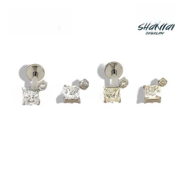 F136 Titanium Round Bottom Square Sugar Super Shiny 5A Zircon G23 Titanium Alloy Body Piercing Ear Bone Nail Jewelry Head