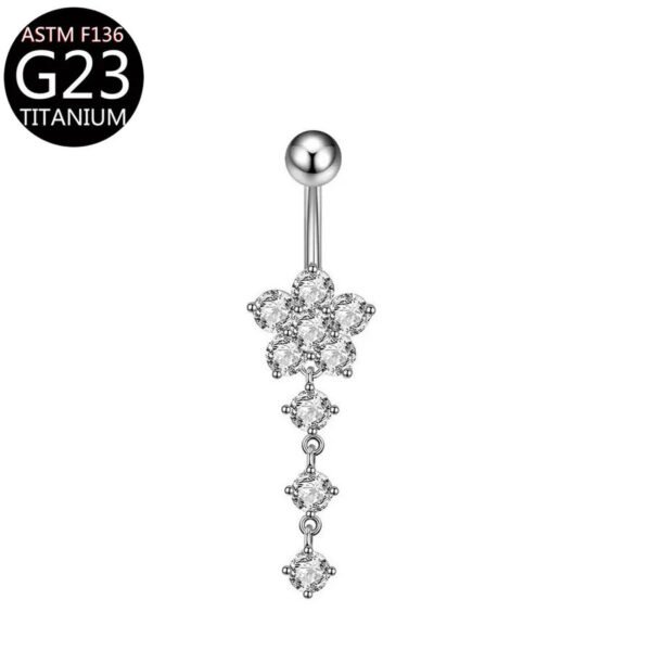 Implant Grade Titanium Flower Heart Dangly Belly Bar – Dainty Zirconia Navel Piercing, Hypoallergenic & Stylish