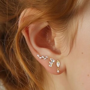 F136 Titanium, 14k Gold Plated, White Gold, Stud, Flat Back, Internal Thread, Lip, Ear, Cartlidge, Vertical Labret, Dangle, Elegant, Tree, Star, Leaves.