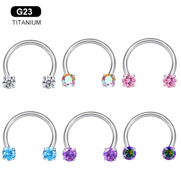 G23 Titanium Material Zircon Stone Nose Septum Ring Threaded Open Ring Piercing Jewelry For Men And Women Wedding Birthday Party Festival