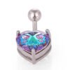 1Pcs Fashion Zircon Navel Ring Stainless Steel Heart Round Claw Shaped Shiny Navel Ring Navel Button Body Piercing Jewelry