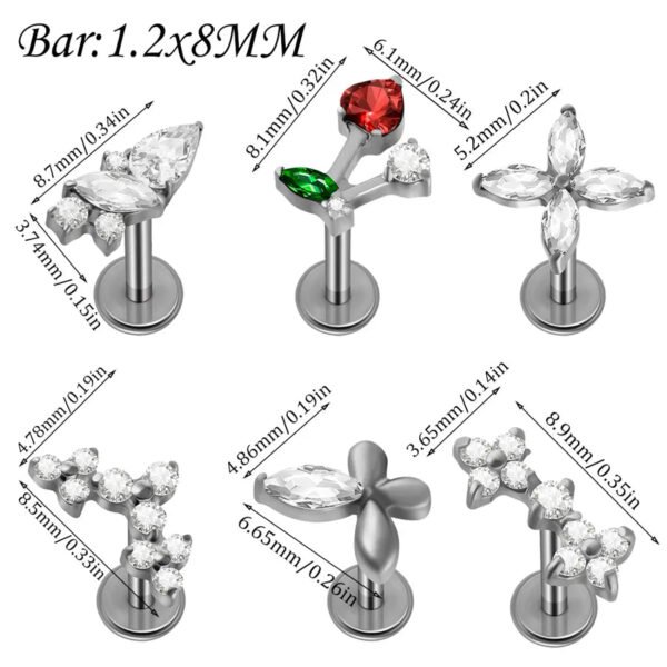 G23 Titanium, Alloy, Flat Back, Piercing Jewellery, Earring, Cherry, Blossom, Butterfly, Elegant Cute Classic, Lip, Stud, Ear Cartridge, Internal Thread