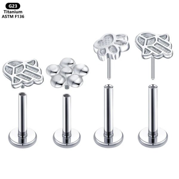 Titanium Alloy F136 Cat Claw Lip Studs Floral Implant Grade Human Piercing Jewelry Polished Finish Anniversary Birthday Party Festive