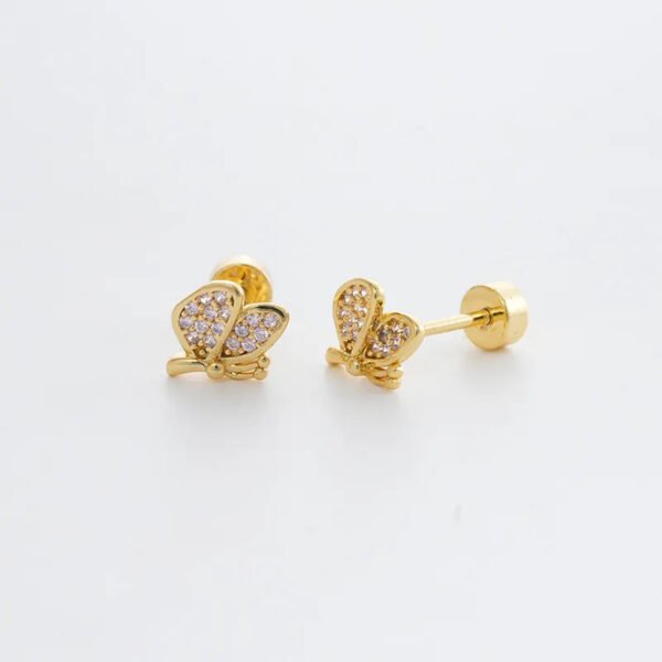 Trendy Women's High-End Gold Plated Titanium Steel Screw Back Earrings Pearl Colorful Diamond Butterfly Ear Studs Ins Style