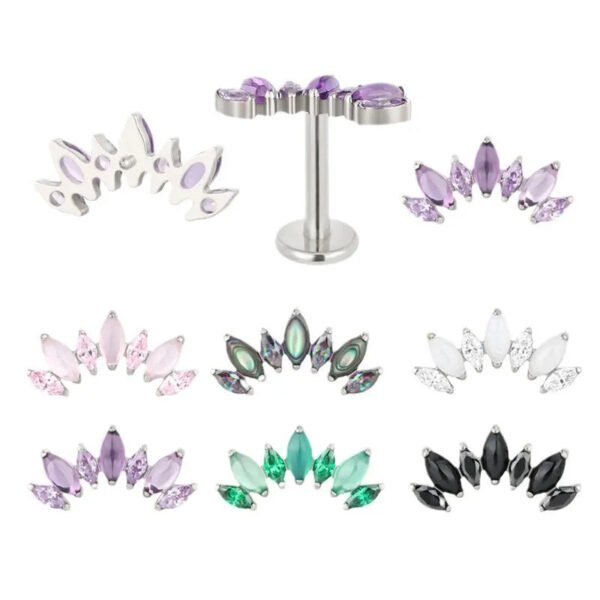 Natural Stone Earrings F136 Titanium Body Piercing Jewelry Ear Studs Horse Eye Shape 7 Pieces 1.2/1.0mm Thick For Men And Women