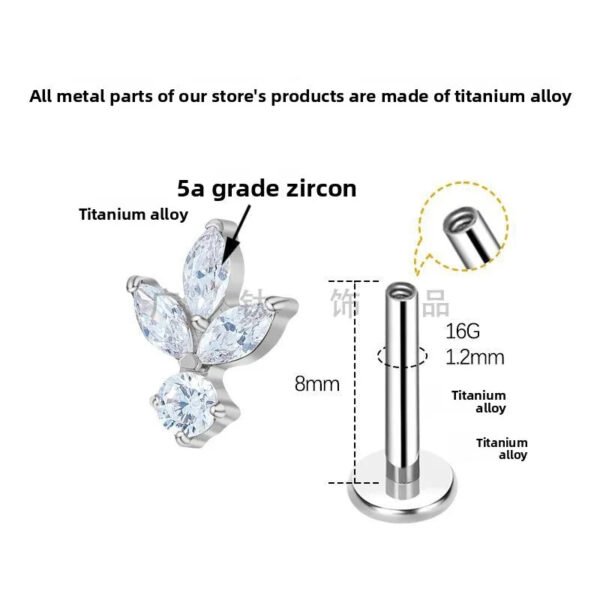 Titanium Alloy Lip Stud Women's Lightning Flower Inlaid Zirconia Ear Bone Stud G23 Body Piercing Earrings Handmade Jewelry