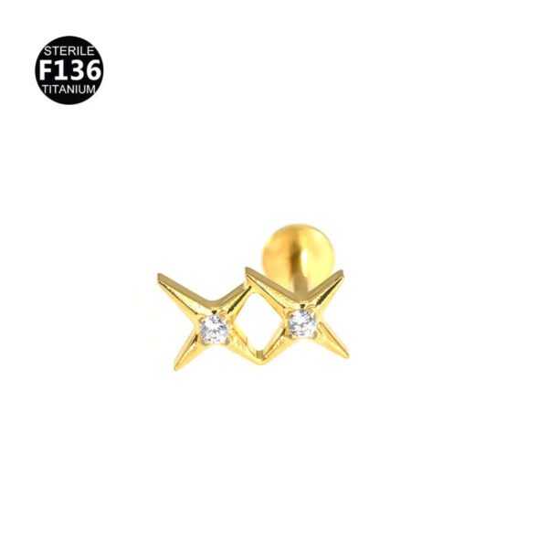 Titanium Ear Bone Studs Lip Studs Twin Star Cross Set Diamond Ear Bone Studs 1.2mm Shaft Body Piercing Jewelry