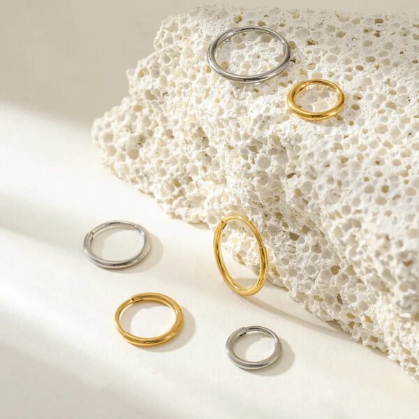 Titanium Alloy, 18k Gold Plated, Geometric Pattern, Nose, Ear, Ring, Hoop, Piercing, Small, Neat, Section, Earring, Dainty