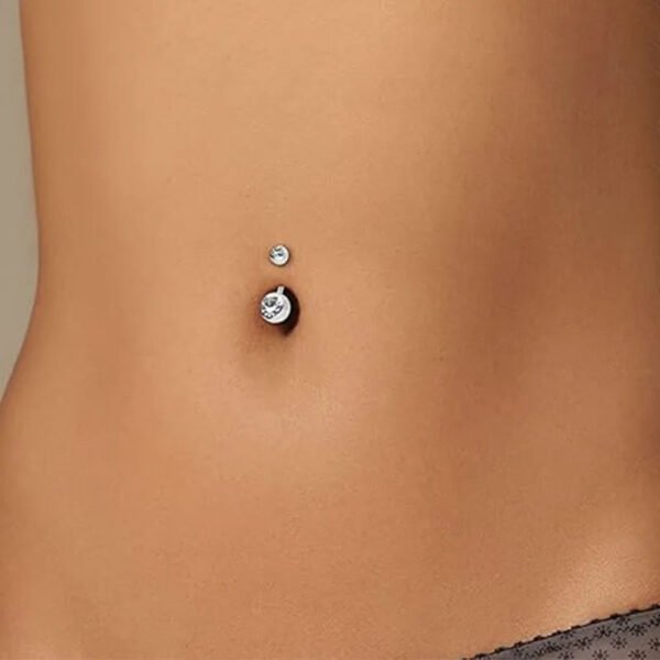 Double Head Titanium Alloy Inner Thread Zircon Navel Piercing Body Jewelry Czech Crystal Belly Ring Unisex Geometric Pattern