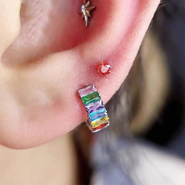 F136 Titanium Alloy, Ear, Hoop, Stud, Rainbow, Ice, Sugar, Ring, Geometric, Zirconia