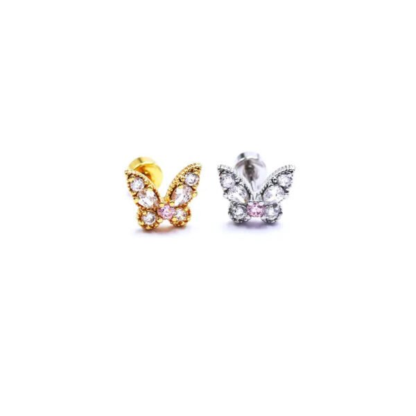 Trendy Women's High-End Gold Plated Titanium Steel Screw Back Earrings Pearl Colorful Diamond Butterfly Ear Studs Ins Style