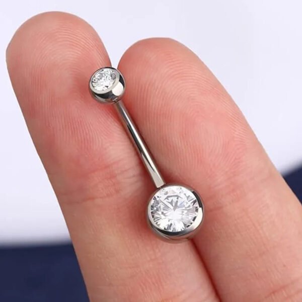 Double Head Titanium Alloy Inner Thread Zircon Navel Piercing Body Jewelry Czech Crystal Belly Ring Unisex Geometric Pattern
