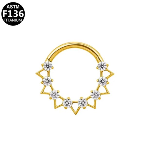 G23 Titanium, F136 Titanium Alloy, Inlay, Zircon, 14K Gold Plated, White Gold, Ear, Cartilage, Conch, Nose, Septum, Ring, Elegant, Glam, Snowflake.