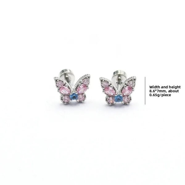 Trendy Women's High-End Gold Plated Titanium Steel Screw Back Earrings Pearl Colorful Diamond Butterfly Ear Studs Ins Style