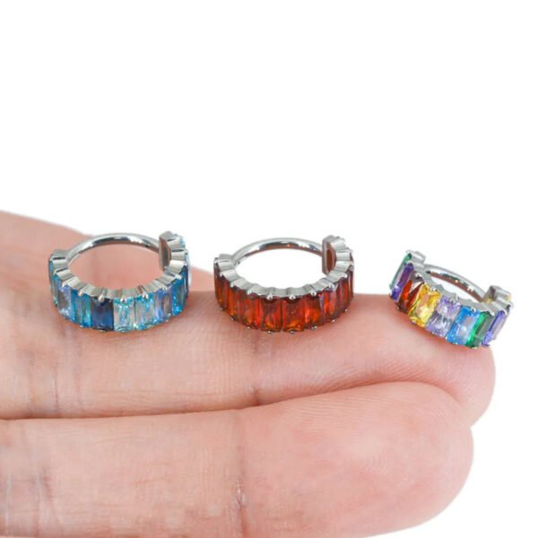 F136 Titanium Alloy, Ear, Hoop, Stud, Rainbow, Ice, Sugar, Ring, Geometric, Zirconia