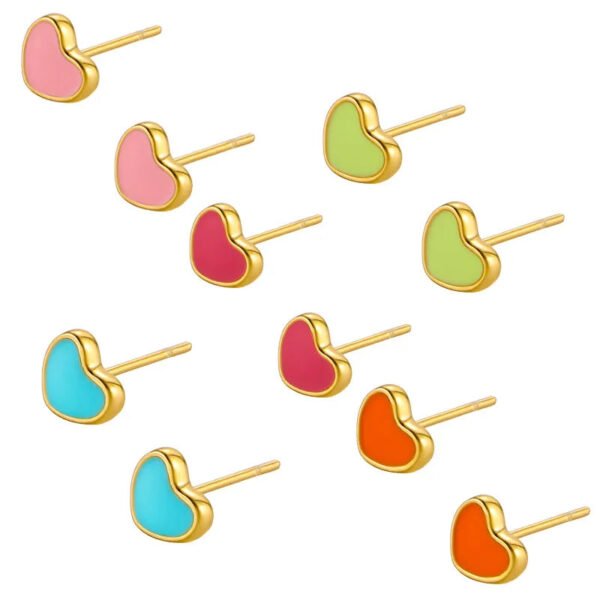 picture_40241a83-721c-4f1a-bff6-f1b64908022f(2) Heart Shaped, 14K Gold Plated, Titanium, Oil Drop, Enamel, Simple, Handmade, Colorful, Peach, Heart Earring, Cute, Sweet, Dainty, Lovely, Single.