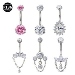 F136 Titanium Alloy Chain, Navel, Button Belly, Banana, Bar, Cultivated Diamond, Unisex, Geometric, Dangle, Screw, Zirconia, Inlay, Droplet, Chain, ⛓️