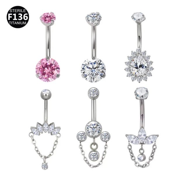 F136 Titanium Alloy Chain, Navel, Button Belly, Banana, Bar, Cultivated Diamond, Unisex, Geometric, Dangle, Screw, Zirconia, Inlay, Droplet, Chain, ⛓️