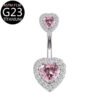 Implant Grade Titanium Flower Heart Dangly Belly Bar – Dainty Zirconia Navel Piercing, Hypoallergenic & Stylish