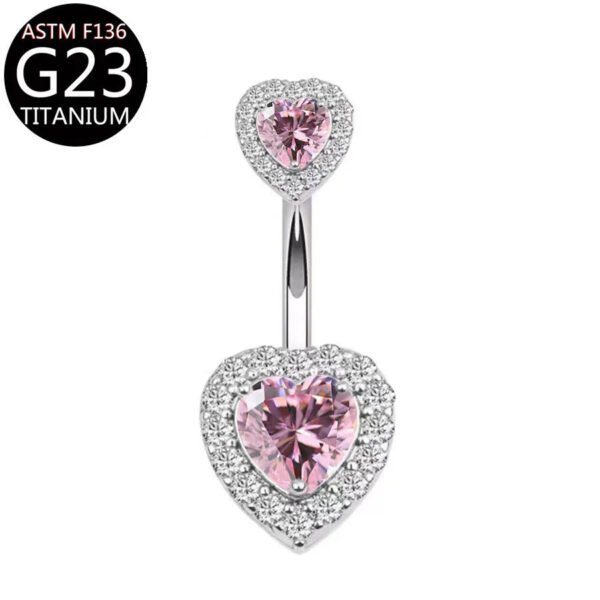 Implant Grade Titanium Flower Heart Dangly Belly Bar – Dainty Zirconia Navel Piercing, Hypoallergenic & Stylish