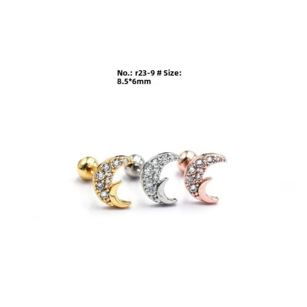 picture_4301c79f-02af-46c9-8226-48a8ae58bfad(2) New Style Minimalist Mini Micro Paved Crystal Moon Tooth Earrings Titanium Steel Wedding Jewelry Unisex Letter Number Text