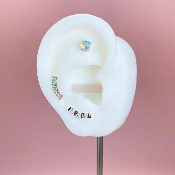 G23 Titanium, Ear, Stud, Cloud, Ladder, Set With Heart Shaped, Zirconia, Piercing, Jewellery, Lip, Curved, Dainty, Flat Back