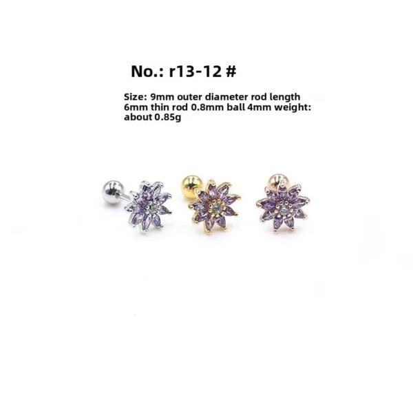 New Titanium Steel, Threaded, Zirconia, Flower, Earring, Embedded, Fine, Ear, Jewellery, Bohemian, Dainty