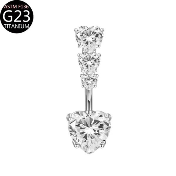 Implant Grade Titanium Flower Heart Dangly Belly Bar – Dainty Zirconia Navel Piercing, Hypoallergenic & Stylish