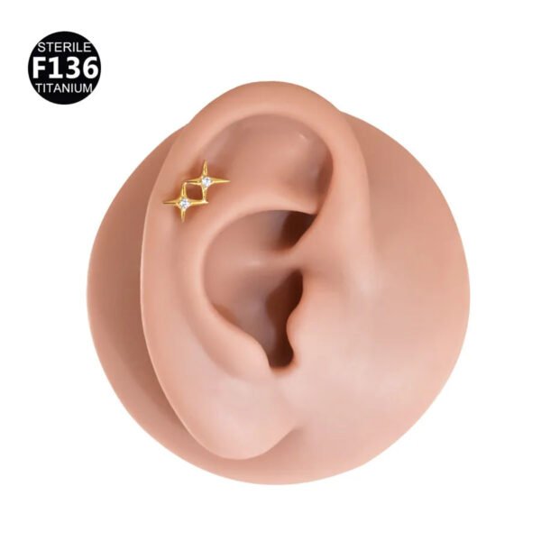 Titanium Ear Bone Studs Lip Studs Twin Star Cross Set Diamond Ear Bone Studs 1.2mm Shaft Body Piercing Jewelry