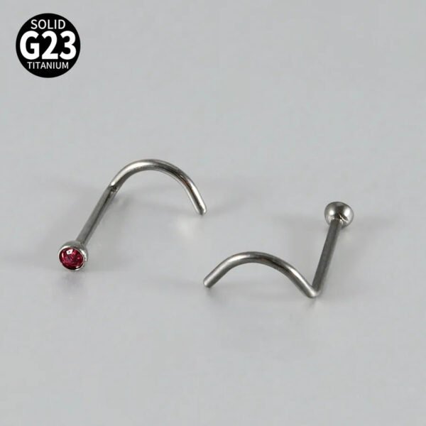 G23 Titanium, Screw, S Shape, Nose, Stud, Ring, Inlay Opal, Zircon, Colourful.