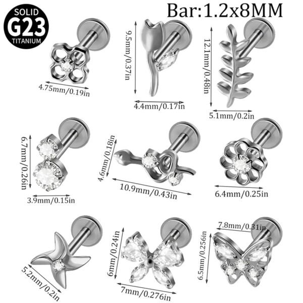 G23 Titanium Trendy Tulip Gold Steel Color Flat Back Pierced Earrings Butterfly Windmill Inlaid Zircon Elegant Romantic Jewelry Lip Stud Earrings