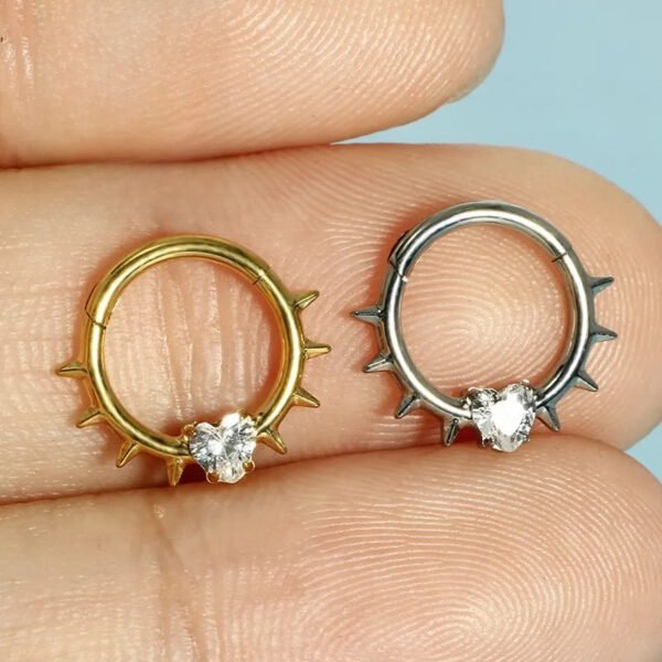 Cool Sweet Style Titanium Studs Nose Ring Punk Street Fashion G23 Titanium Embedded Heart Zirconia Unisex Personality Accessory