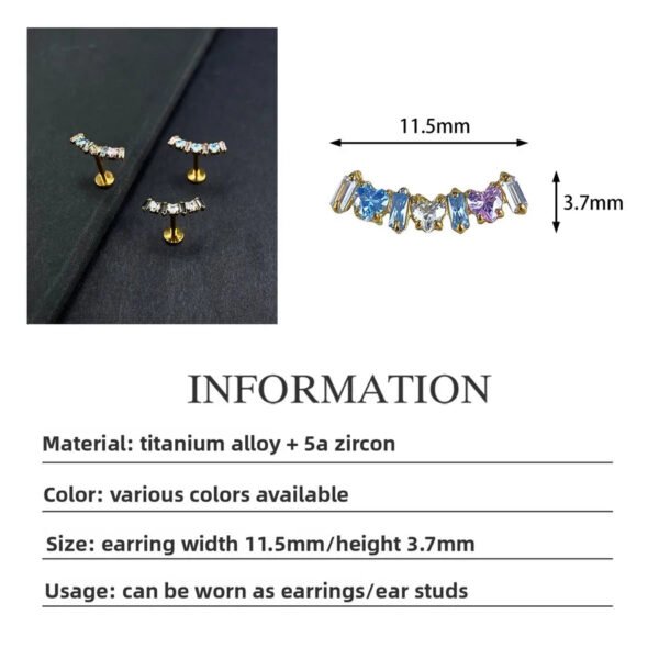 G23 Titanium, Ear, Stud, Cloud, Ladder, Set With Heart Shaped, Zirconia, Piercing, Jewellery, Lip, Curved, Dainty, Flat Back