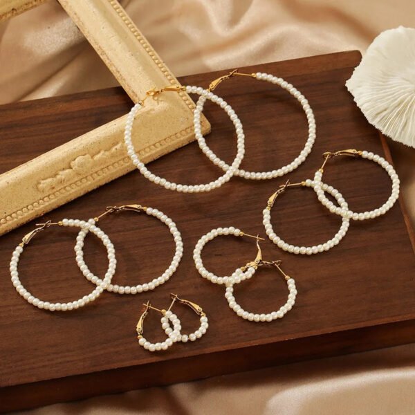 Titanium, 18K Gold Plated, Pearl, Shell, Beaded, Hoops, Earrings, Jewellery, Pair.