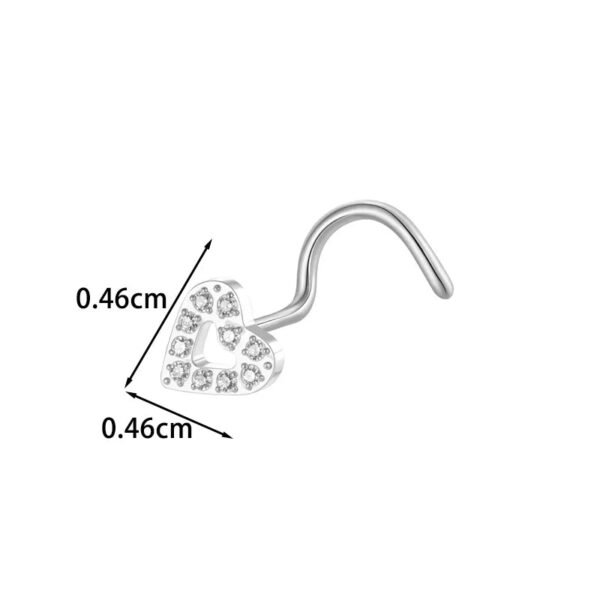 G23/F136 Titanium Alloy Inlaid Zircon Flower Heart S Rod Nose Stud Fashion Versatile Trendy Piercing Jewelry