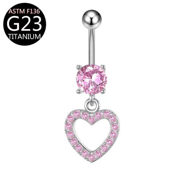Implant Grade Titanium Flower Heart Dangly Belly Bar – Dainty Zirconia Navel Piercing, Hypoallergenic & Stylish