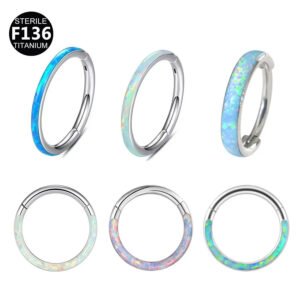G23 Titanium Nose Ring New Style Australian Opal 6/8/10/12mm Unisex Geometric Pattern Wedding Birthday Party Punk Style Jewelry