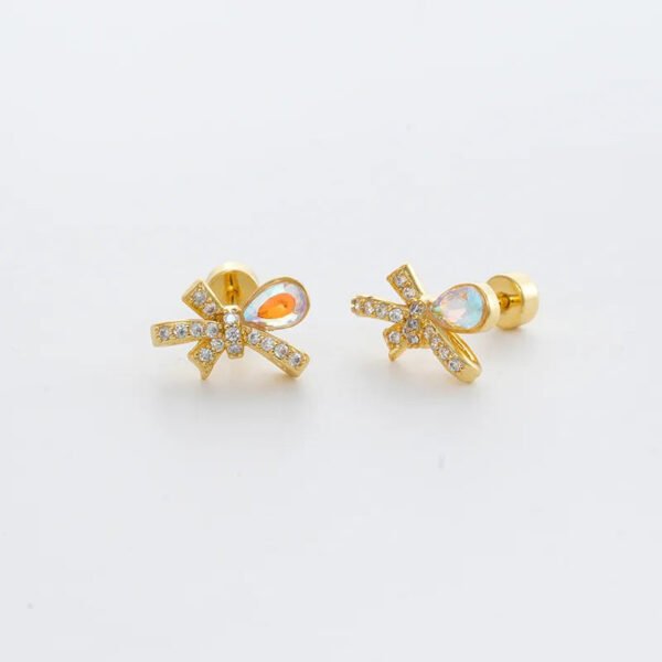 Trendy Women's High-End Gold Plated Titanium Steel Screw Back Earrings Pearl Colorful Diamond Butterfly Ear Studs Ins Style