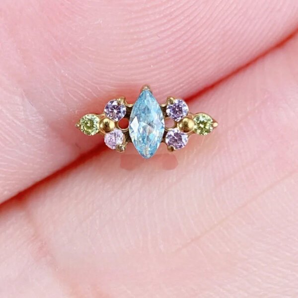 Titanium Alloy Ear Piercing F136 Inner Threaded G23 Titanium Inlaid Zirconia Studs Unisex Geometric Pattern Body Jewelry