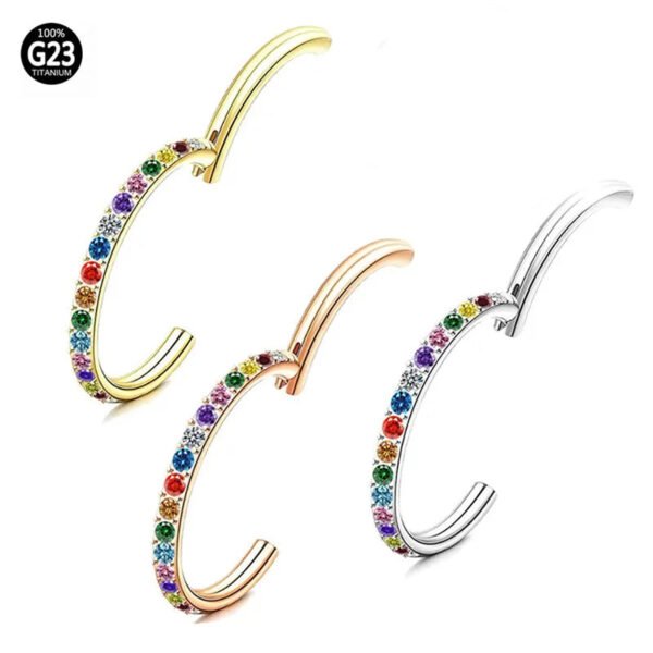Punk Style Colorful Diamond Embedded Nose Ring Ear Hoop Ear Bone Stud Titanium Nasal Ring Connector Ring Unisex