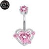 Implant Grade Titanium Flower Heart Dangly Belly Bar – Dainty Zirconia Navel Piercing, Hypoallergenic & Stylish